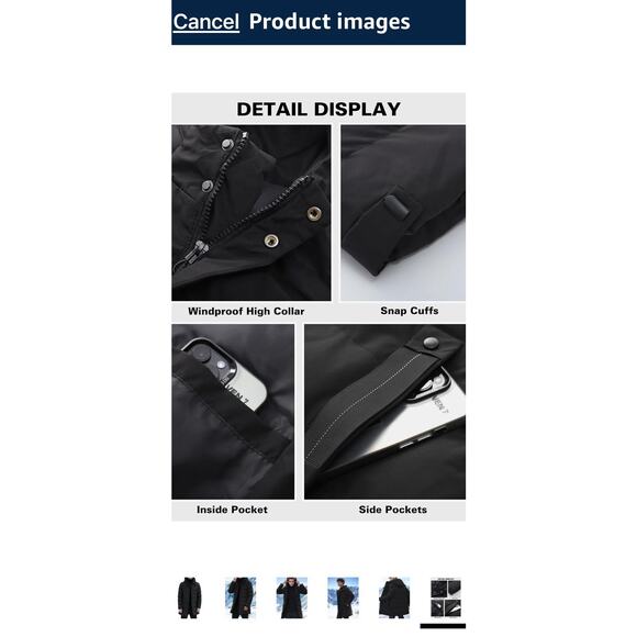 NWT Offside Men's Winter Warm Puffer Jacket Coat Long - Black - Extra Large - Picture 6 of 15